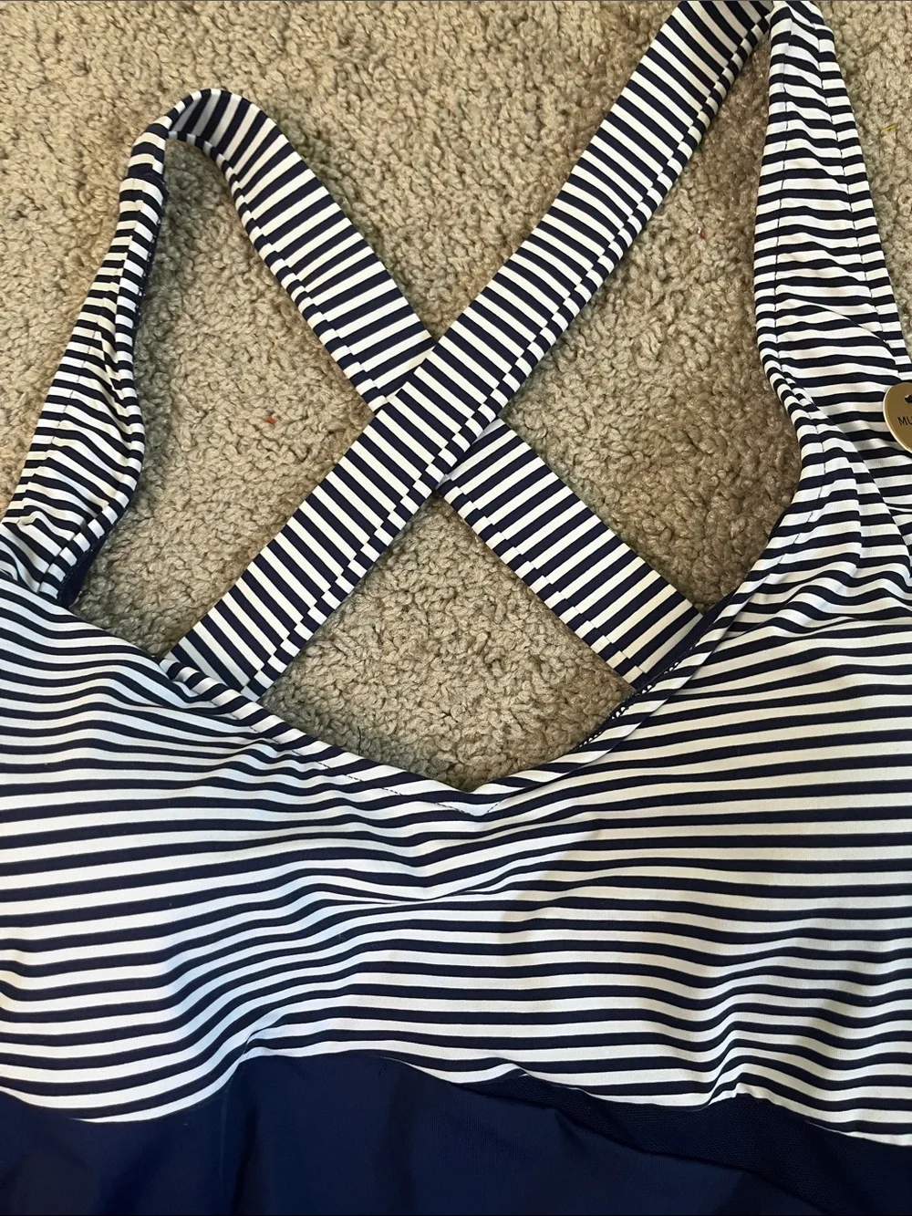 Striped Navy Blue One-Piece Swimsuit with Crossback Straps